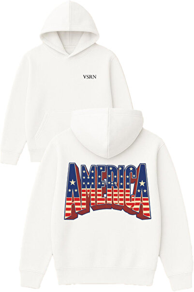 VSRN america Design Hanorac alb supradimensionat cu glugă, imprimat