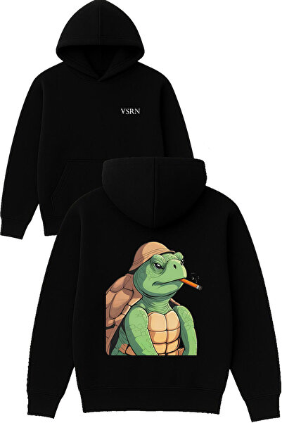 VSRN Soldier Turtle Design Imprimat Hanorac negru supradimensionat cu glugă