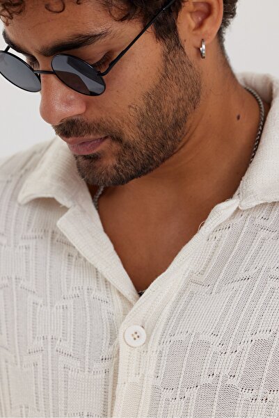 İLKCET MODA Jacquard White Men's Regular Patterned Shirt