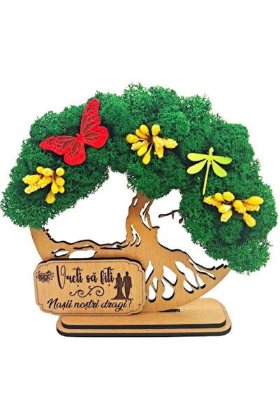 OEM Cadou Copacul Vietii, cu licheni stabilizati, din lemn bej, „Nasii nostri...