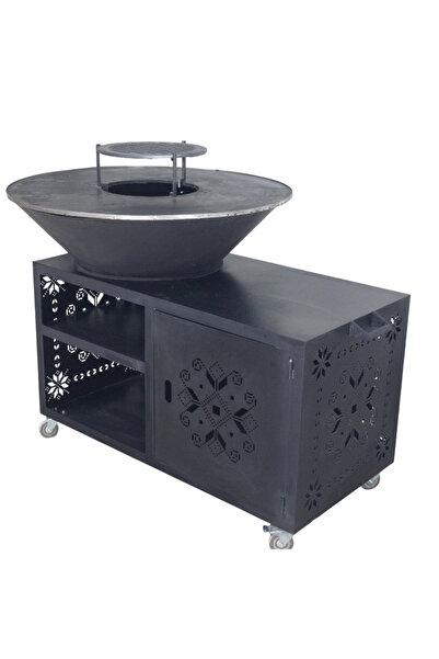 buz Garden grill with 10 mm plate, 100 cm diameter – Fire Pit with work table and storage