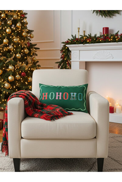 RahanDesign Ho Ho Ho Written Christmas-Themed Double-Sided Suede Throw Pillow Cover - Christmas Throw Pillow Cover