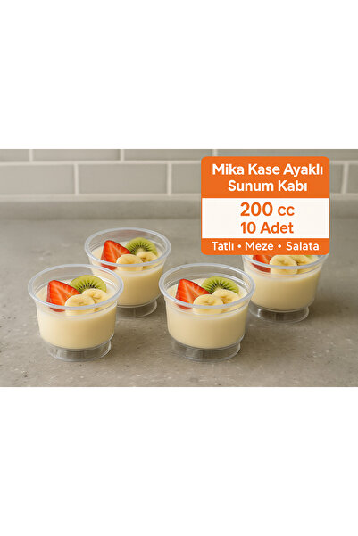 DİYA3 10 lu,Ayaklı Sunum Kase Plastik Şeffaf Kapaksız Sunum Kabı 200 Cc 10 Ad...
