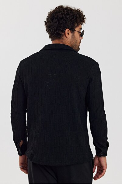 İLKCET MODA Jacquard Black Men's Regular Patterned Shirt