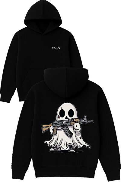 VSRN تصميم جانجستا هايت مطبوع قصة فضفاضة سويت شيرت أسود بغطاء رأس