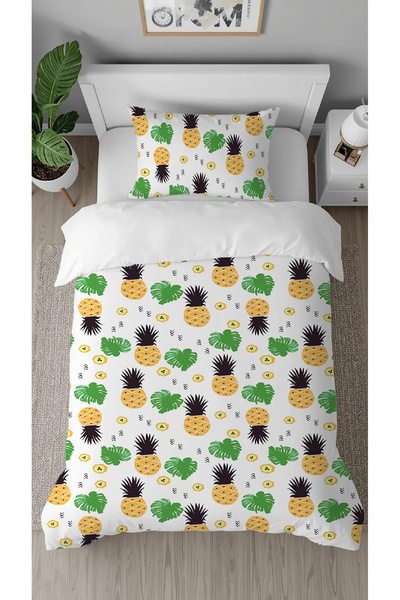 GREENDECOR Pineapple Fruit Leaf Patterned Printed Specially Designed Single Modern Stylish Duvet Cover Set Without Sheets