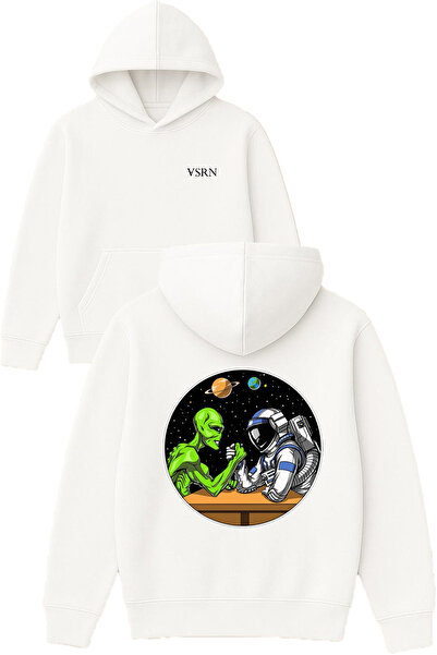 VSRN Hanorac alb supradimensionat cu glugă, cu imprimeu cu design astronaut ș...