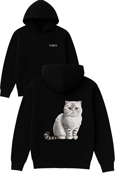 VSRN sweet cat british Design imprimat Hanorac negru supradimensionat cu glugă