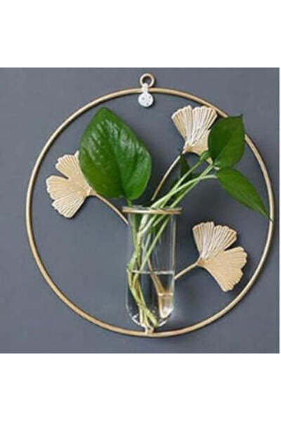 buz Glass vase with metal wall mount in golden color (GOLD)