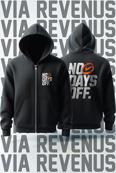 Vordevia No Days Off Printed Unisex 3 Thread K Hooded Zippered Sweatshirt Car...