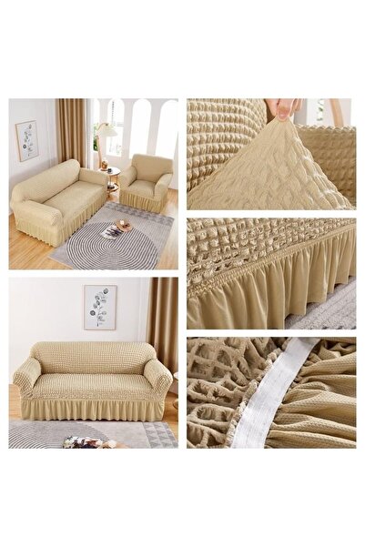 ARTUÇ Bürümcük Koltuk Kanepe Örtüsü Takımı Lastikli Etekli Koltuk Kanepe Kılıfı 3+3+1+1 Standart
