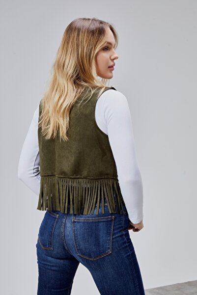 Wissi Life Scuba Suede Tassels Khaki Vest