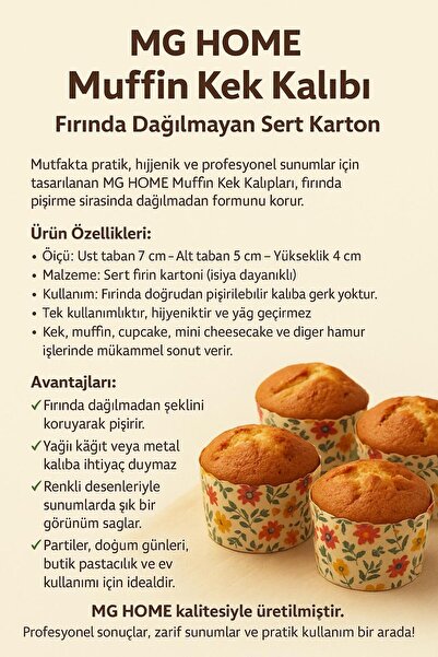 MG HOME 12 Pieces Unpatterned Kraft Muffin Cake Mold 5X4X7 cm |   Non-Breakable Hard Cardboard Disposable