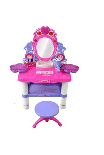 buz Masă de machiaj pentru fete cu oglindă LED, scaun, sunete, lumini — set d...