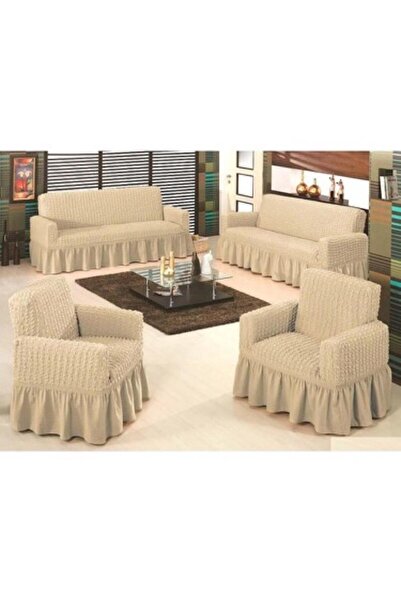 ARTUÇ Bürümcük Koltuk Kanepe Örtüsü Takımı Lastikli Etekli Koltuk Kanepe Kılıfı 3+3+1+1 Standart