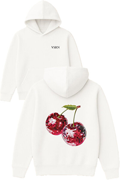 VSRN سترة ديسكو توب كرز تشيري ديزاين مطبوع قصة فضفاضة وايت بغطاء رأس