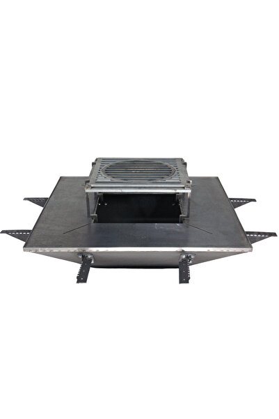 buz Firepit grill plate with hearth, built-in plate with cauldron/disc support, 75 x 75 cm + grill