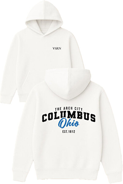 VSRN كولومبوس أوكلاهوما تصميم مطبوع قصة فضفاضة سويت شيرت أبيض بغطاء رأس