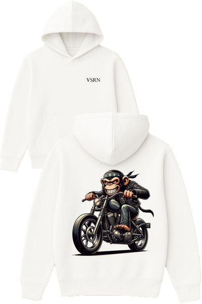 VSRN Hanorac alb supradimensionat cu glugă, cu imprimeu design  "gangsta monk...