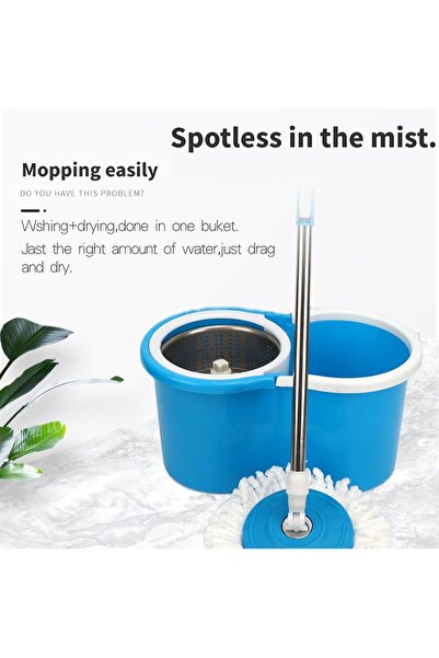 Twinkle Mart Mop Floor Cleaner Spin Bucket Set 360° With 2 Microfiber (Blue)