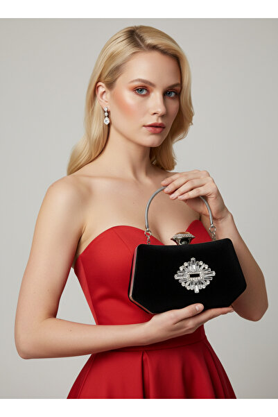 Biçanta Μαύρο χρώμα σουέντ με λεπτομέρεια από πέτρα και πέρλες με λαβή Γυναικ...