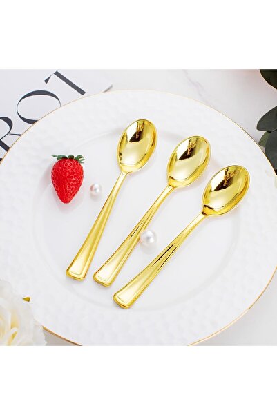 4basix Plastic Gold Disposable Spoon Set, Heavyweight Cutlery (12 Pieces)