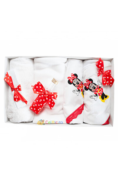 OEM Set botez 7 piese - Minnie Mouse brodat - Alb-Roșu - TPB-47
