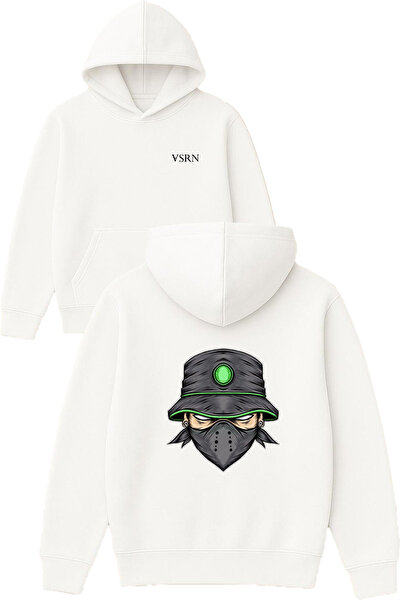 VSRN Hanorac alb supradimensionat cu glugă, cu imprimeu design Masked Man