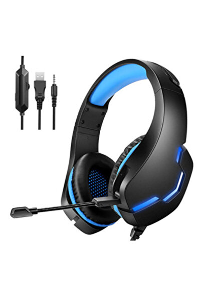 buz Căști de gaming J10 (USB, stereo cu fir, RGB, microfon cu anulare a zgomotului) - Albastru/Negru