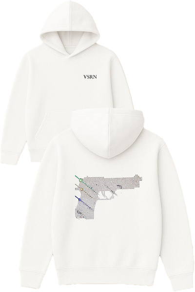 VSRN تصميم الماس تابنا مطبوع قصة فضفاضة سويت شيرت أبيض بغطاء رأس
