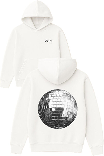 VSRN party ball 1 Hanorac alb supradimensionat cu glugă și imprimeu design