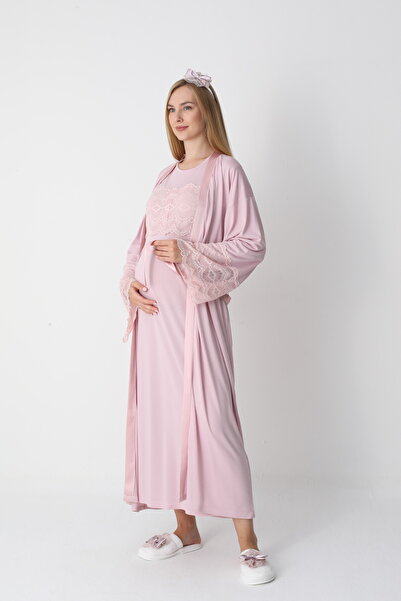 EM&FA TEKSTİL Maternity Maternity Dressing Gown Nightwear Set