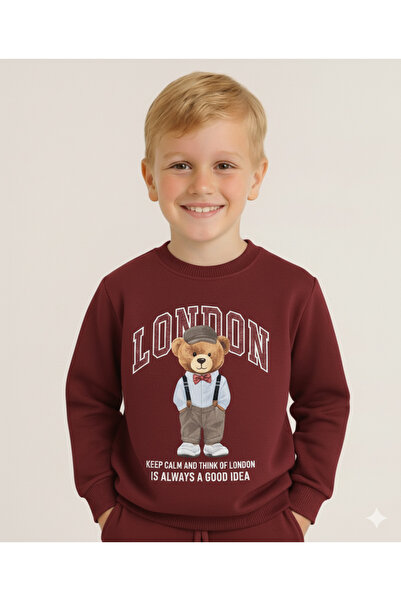 LİTTLE TORTOİSE Boy's Long Sleeve 3 Thread Fleece-Lined Winter Sweatshirt / Tracksuit Set