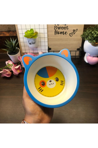 buz Set de veselă pentru copii din fibră de bambus - farfurie cu 2 compartimente, cană, bol, furculiță și lingură, în formă de pisică