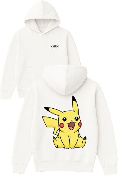 VSRN تصميم الوحش الكهربائي مطبوع قصة فضفاضة سويت شيرت أبيض بغطاء رأس