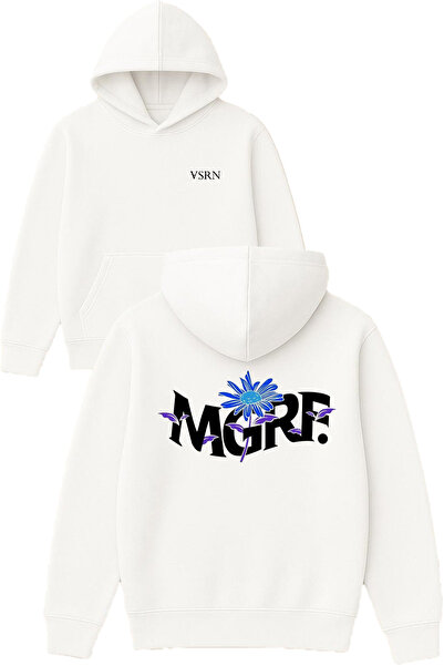 VSRN Hanorac cu glugă alb supradimensionat cu imprimeu mgrf Design