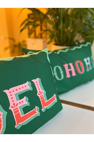 RahanDesign Ho Ho Ho - Christmas Written Christmas-Themed Double-Sided 2-Piece Throw Pillow Cover - Christmas Throw Pillow Cover Set