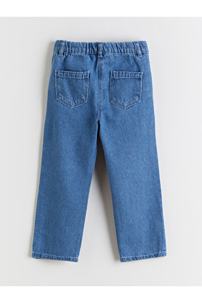 LC Waikiki Blue Elastic Waist Stitch Printed Girls' Jeans