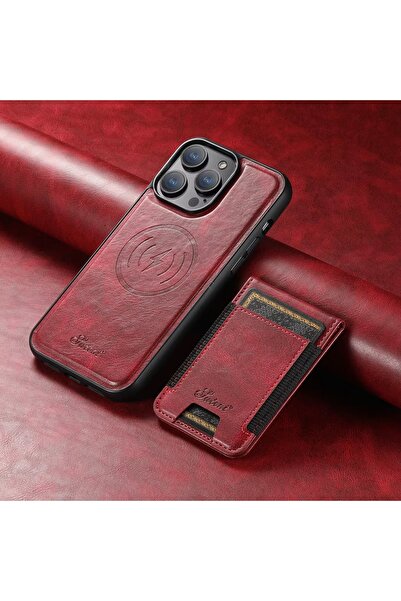 HYPERSOFT Iphone 15 Pro Max (6.7 inç) Uyumlu Stant Olabilen Cüzdanlı Deri Mag...