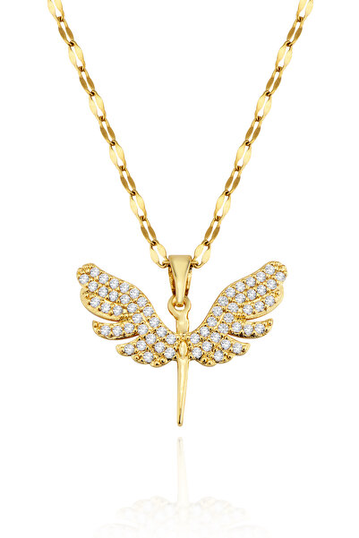 Angel Wing Necklace with Zircon Gemstone – Gold Color Stainless Steel Women's Necklace