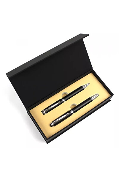 OfficeBoard Set pix+stilou metalic mecanism,pen din iridium,corp negru,acces crom,cut lemn caserat negru