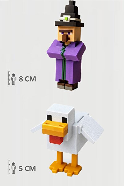 FigürDizayn Minecraft Witch Cadı ve Chicken Tavuk Set Hareketli Eklemli Figür
