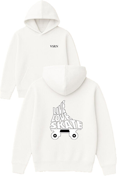VSRN تصميم لايف لوف سكيت مطبوع قصة فضفاضة سويت شيرت أبيض بغطاء رأس