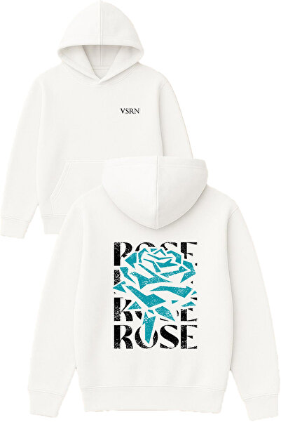 VSRN تصميم روز روز مطبوع قصة فضفاضة سويت شيرت أبيض بغطاء رأس