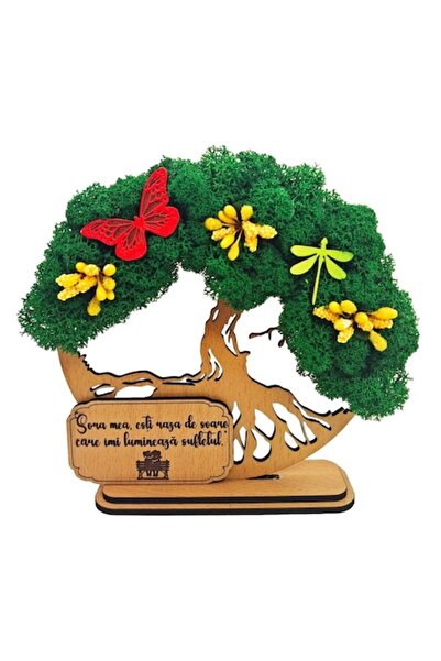 OEM Cadou Copacul Vietii, cu licheni stabilizati, din lemn bej, „Sora”, 15cm,...