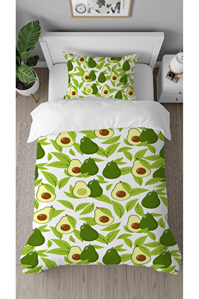 GREENDECOR Avocado Leaf Green Patterned Printed Specially Designed Single Modern Stylish Duvet Cover Set Without Sheets