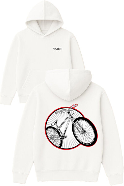 VSRN تصميم الدراجة الدائرية مطبوع قصة فضفاضة سويت شيرت أبيض بغطاء رأس