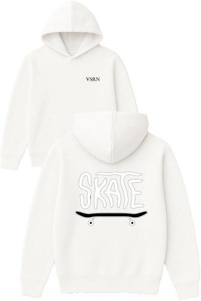 VSRN Skate Nice Design Printed Oversized White Hooded Sweatshirt