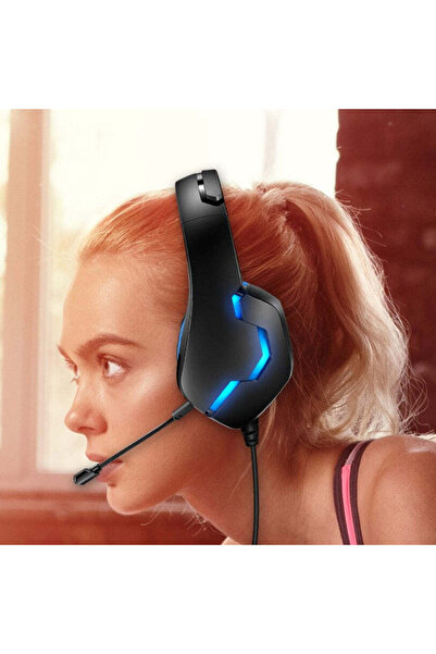 buz Căști de gaming J10 (USB, stereo cu fir, RGB, microfon cu anulare a zgomotului) - Albastru/Negru