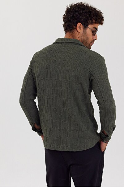 İLKCET MODA Jacquard Khaki Men's Regular Patterned Shirt